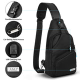 AMJ Crossbody Sling Bag Men Women, Casual Shoulder Backpack, Chest Daypack Satchel for Hiking Travel (Black, Small)