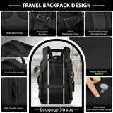 Ample Space Travel Backpack with LifetimeWarranty,Expandable Carry on Backpack with USB Cable Port,Fits 17.3"Laptop Notebook,Water Resistant Weekender Backpack Business Trips,Daily Travel,Black