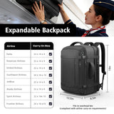 Ample Space Travel Backpack with LifetimeWarranty,Expandable Carry on Backpack with USB Cable Port,Fits 17.3"Laptop Notebook,Water Resistant Weekender Backpack Business Trips,Daily Travel,Black