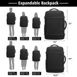 Ample Space Travel Backpack with LifetimeWarranty,Expandable Carry on Backpack with USB Cable Port,Fits 17.3"Laptop Notebook,Water Resistant Weekender Backpack Business Trips,Daily Travel,Black