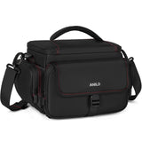 ANILD DSLR Gadget Bag, Crossbody Camera Bag for Photographers, Solid Water - resistant Travel Photography Camera Messenger Bag with Tripod Holder, Black with Red Interior