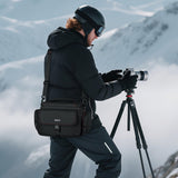 ANILD DSLR Gadget Bag, Crossbody Camera Bag for Photographers, Solid Water - resistant Travel Photography Camera Messenger Bag with Tripod Holder, Black with Red Interior