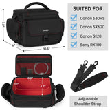 ANILD DSLR Gadget Bag, Crossbody Camera Bag for Photographers, Solid Water - resistant Travel Photography Camera Messenger Bag with Tripod Holder, Black with Red Interior