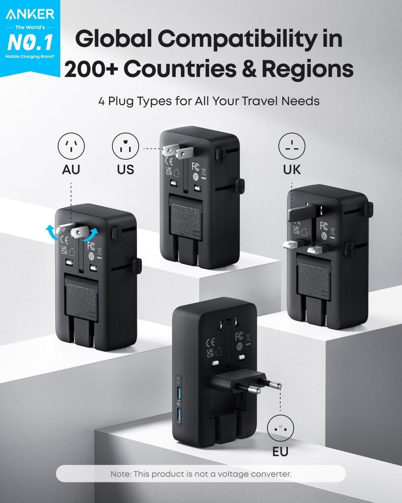 Anker Nano Travel Adapter, 5 - Port Power Adapter with 1× 2 - Pin AC, 2 ...