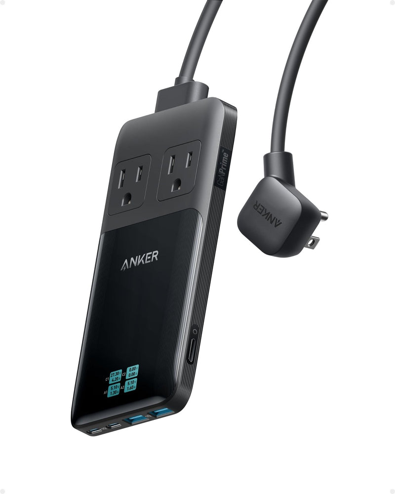 Anker Prime Charging Station, 140W 6 - in - 1 Travel Power Strip, 5ft Detachable Extension Cord with Multiple Outlets, 2 AC, 2 USB C, 2 USB A, Desk Accessories, Home Office (Non - Battery/Wireless)
