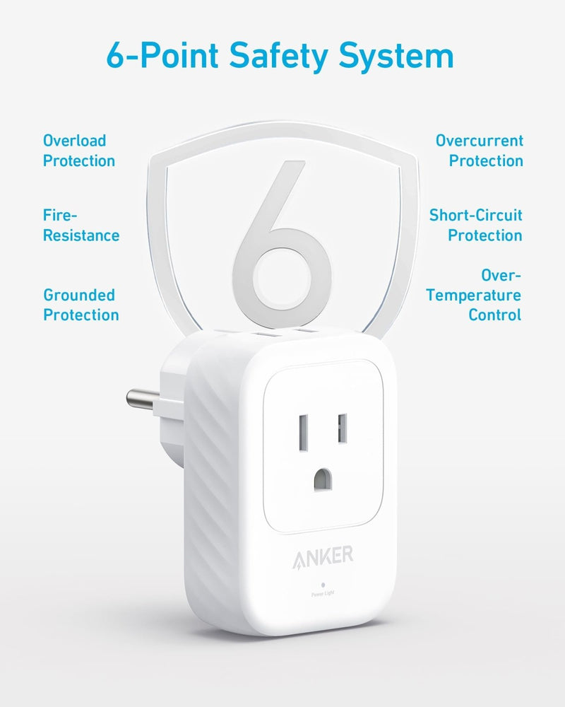 Anker Travel Adapter, European Travel Plug Adapter, US to Europe Internationl Travel Essentials, 2 AC, 1 USB A, 2 USB C for 15W, Compact Type E/F for iPhone, iPad, TUV Listed (Not for Type L/G) (2)