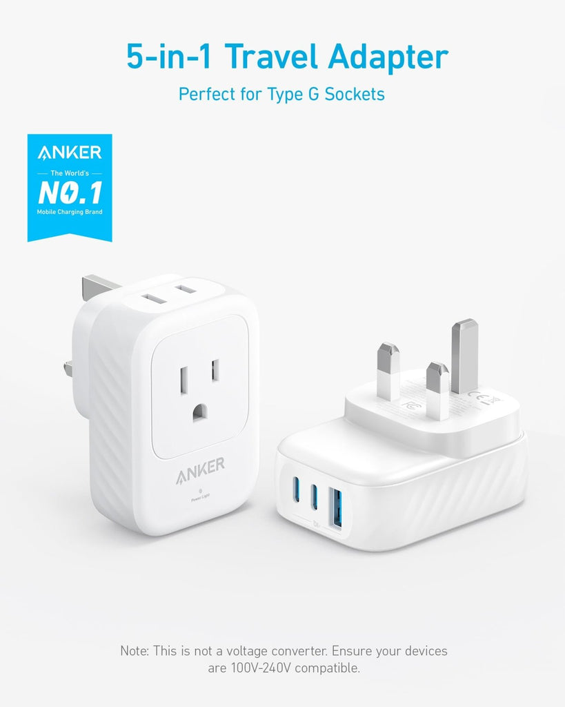 Anker Travel Adapter, Type G Adapter for Travel, US to UK Plug Adapter ...