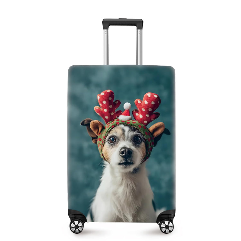 ANNA QUEEN Christmas Dog Luggage Cover, Cute Puppy with Reindeer Antlers Suitcase Protector, Washable Stretchable Travel Sleeve for 28 - 30 Inch Luggage