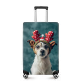 ANNA QUEEN Christmas Dog Luggage Cover, Cute Puppy with Reindeer Antlers Suitcase Protector, Washable Stretchable Travel Sleeve for 28-30 Inch Luggage
