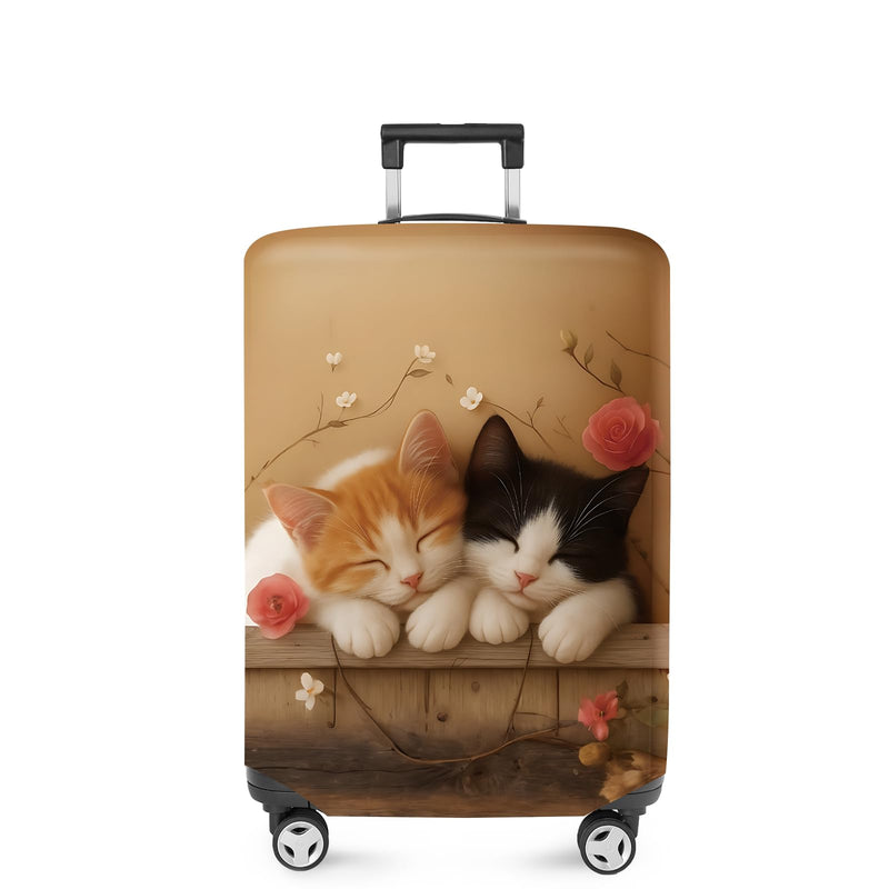 ANNA QUEEN Sleeping Cats Luggage Cover, Adorable Kitten Design with Floral Elements, Stretchable, Washable Travel Sleeve for 20 - 22 Inch Suitcases