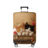ANNA QUEEN Sleeping Cats Luggage Cover, Adorable Kitten Design with Floral Elements, Stretchable, Washable Travel Sleeve for 20 - 22 Inch Suitcases