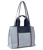 Anne Klein Womens Medium Color Blocked Canvas Tote, Navy - Cream/Distant Mountain