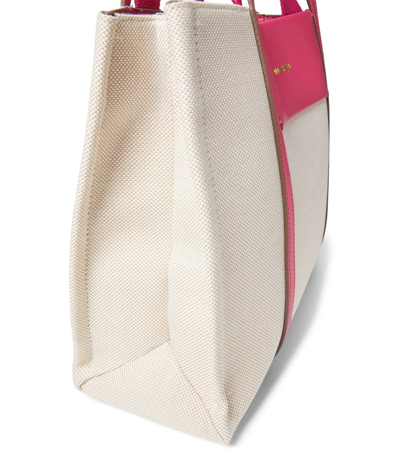 Anne Klein Womens Medium Color Blocked Canvas Tote, Tan - Cream/Fuchsia