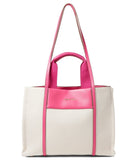 Anne Klein Womens Medium Color Blocked Canvas Tote, Tan- Cream/Fuchsia