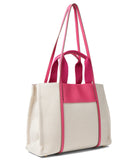 Anne Klein Womens Medium Color Blocked Canvas Tote, Tan - Cream/Fuchsia