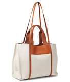 Anne Klein Womens Medium Color Blocked Canvas Tote, Tan - Cream/Saddle