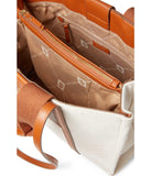 Anne Klein Womens Medium Color Blocked Canvas Tote, Tan - Cream/Saddle