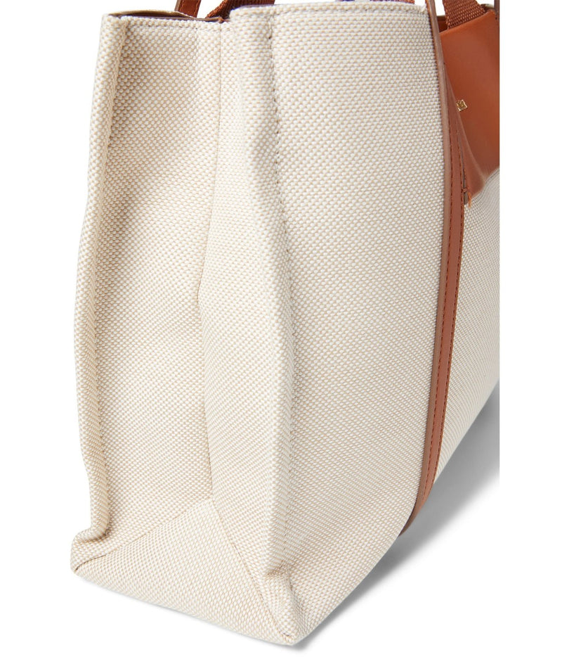 Anne Klein Womens Medium Color Blocked Canvas Tote, Tan - Cream/Saddle