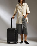 ANTLER - Icon Stripe Hardside Carry On Luggage with Pocket, 21.7x15.7x9.4 Inch, 47L - Lightweight, 4 Spinner Wheels, Adjustable Handle, External Front Pocket, Small Suitcase, TSA Lock - Black