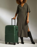 ANTLER - Single Stripe Hardside Luggage 26 Inch Checked - Medium Suitcase - Durable, Lightweight & Expandable, 4 Spinner Wheels - Adjustable Handle, TSA Lock - Green