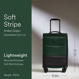 ANTLER - Soft Stripe Carry On Luggage 22x14x9 Airline Approved - Cabin Suitcase with Expander, Adjustable Handle, 4 Spinner Wheels, Lightweight, TSA Lock - Recycled Polyester Luggage - Antler Green