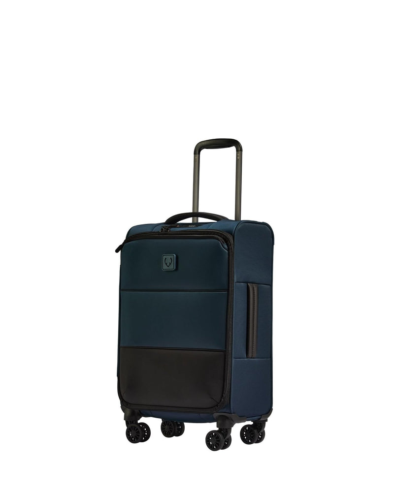 ANTLER - Soft Stripe Carry On Luggage 22x14x9 Airline Approved - Cabin Suitcase with Expander, Adjustable Handle, 4 Spinner Wheels, Lightweight, TSA Lock - Recycled Polyester Luggage - Indio Blue