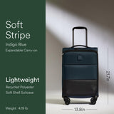 ANTLER - Soft Stripe Carry On Luggage 22x14x9 Airline Approved - Cabin Suitcase with Expander, Adjustable Handle, 4 Spinner Wheels, Lightweight, TSA Lock - Recycled Polyester Luggage - Indio Blue