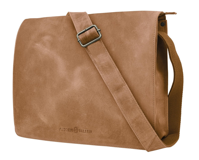 ANTONIO VALERIA Albert Cognac Leather Messenger Bag for Men