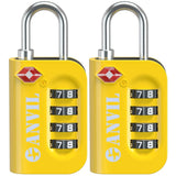 ANVIL TSA Approved Luggage Lock - 4 Digit Combination, 10,000 Combinations, Easy - Read Password Window, Travel Lock for Suitcases, Backpacks, Gym & Student Lockers, Baggage(Yellow 2 Pack)