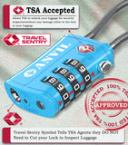 ANVIL TSA Locks for Luggage – TSA Approved Cable Travel Lock with Zinc Alloy Body, 3 - Digit Combination Lock for Suitcases, Backpacks, Gun Cases, Zippers (Tricolor 6 Pack)