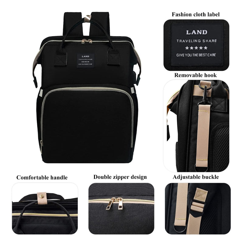 ANWTOTU Baby Diaper Bags with Changing Station,Waterproof Diaper Bag Backpack for Moms Dads with USB Charging Port,Large Capacity Multifunctional Baby Essentials(Black)