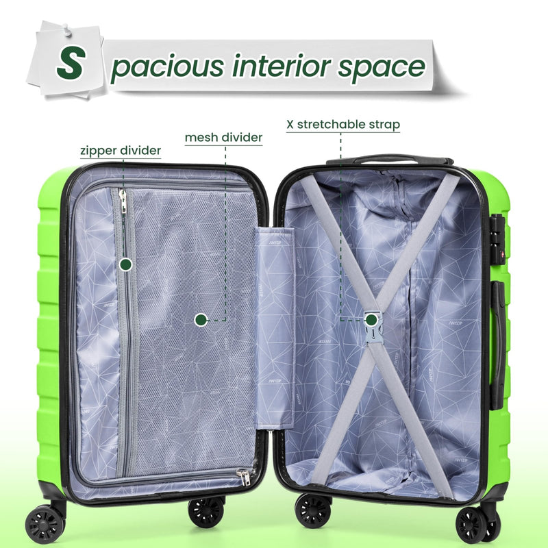 AnyZip Luggage Sets 3 Piece Hardshell Suitcase Set PC ABS Lightweight Travel Suitcases with 4 Double Spinner Wheels TSA Lock 20 24 28 Inch Apple Green