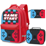 Aogebaby 3-Piece Video Game Backpack Set for Boys Teens - 16.5 Inch Large Bookbag with Insulated Lunch Box & Sturdy Pencil Case, Ideal for Elementary & Middle School, Fits Textbooks