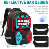 Aogebaby 3Pcs Boys Gaming Backpack Set, 17 Inch Game Controller School Backpack with Insulated Lunch Box Pencil Case, Water Resistant Elementary Bookbag Set for Kids Teens Back to School