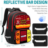 Aogebaby 3Pcs Boys Gaming Backpack Set, Retro Game School Backpack with Lunch Box Pencil Case, Water Resistant Elementary Bookbag Set with Reflective Strip for Kids Teens Back to School