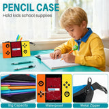 Aogebaby 3Pcs Boys Gaming Backpack Set, Retro Game School Backpack with Lunch Box Pencil Case, Water Resistant Elementary Bookbag Set with Reflective Strip for Kids Teens Back to School
