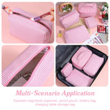AojSup 4 Pieces Travel Toiletry Bag Set for Women, Cute Makeup Bag Set with Pink Stripe Designs, Cotton Cosmetic Organizer Pouches for Brushes, Skincare, Essentials (Multi - Sizes)