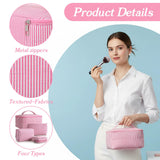 AojSup 4 Pieces Travel Toiletry Bag Set for Women, Cute Makeup Bag Set with Pink Stripe Designs, Cotton Cosmetic Organizer Pouches for Brushes, Skincare, Essentials (Multi - Sizes)