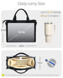 Aosbos Large Canvas Tote Bag For Women With Zipper - Large Everyday Purse With Water Bottle Pocket And Compartments - 14in Laptop Bags For Work,Gym,Beach,Travel,Black