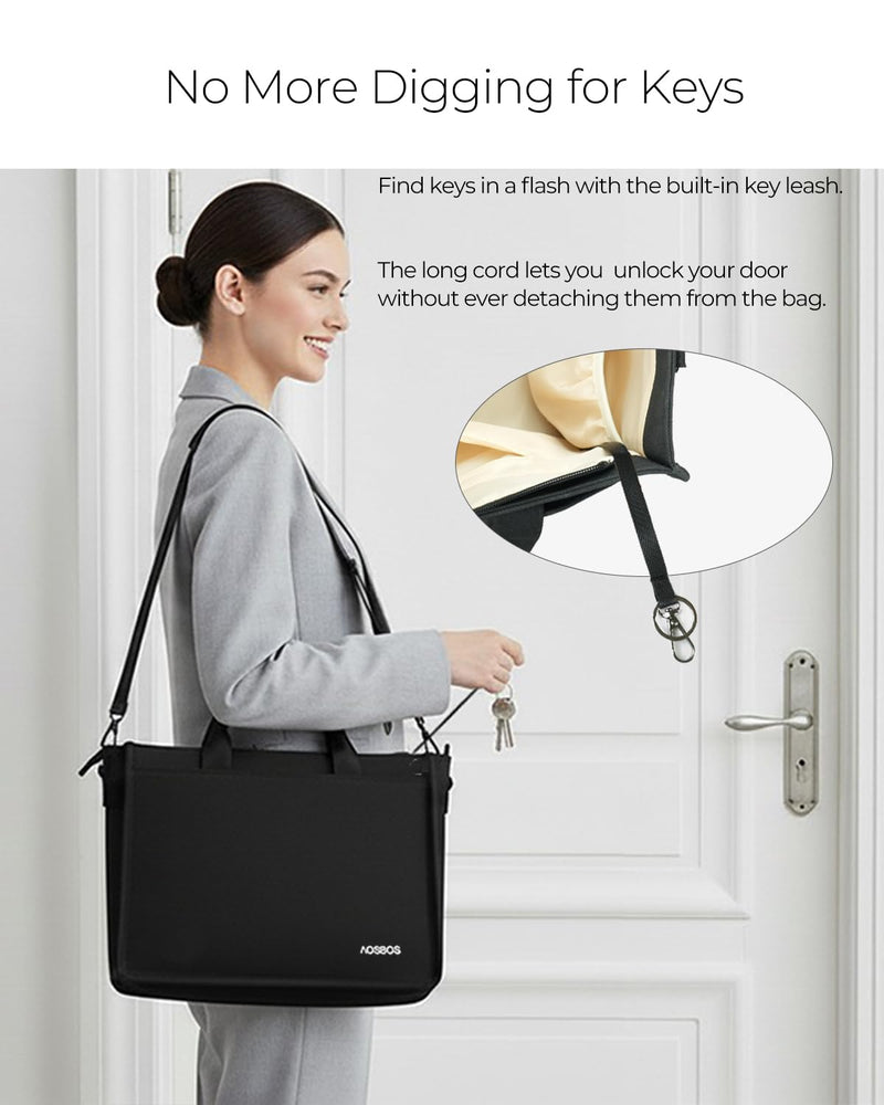 Aosbos Large Canvas Tote Bag For Women With Zipper - Large Everyday Purse With Water Bottle Pocket And Compartments - 14in Laptop Bags For Work,Gym,Beach,Travel,Black