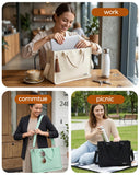 Aosbos Large Canvas Tote Bag For Women With Zipper - Large Everyday Purse With Water Bottle Pocket And Compartments - 14in Laptop Bags For Work,Gym,Beach,Travel,Black
