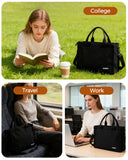 Aosbos Large Canvas Tote Bag For Women With Zipper - Large Everyday Purse With Water Bottle Pocket And Compartments - 14in Laptop Bags For Work,Gym,Beach,Travel,Black