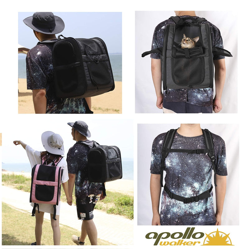 Apollo Walker Dog & Cat Carrier Backpack for 4 - 18lb Pets - Ventilated Safe Design with Padded Back Support, Breathable Mesh Pet Backpack for Hiking, Travel, Outdoor (Black)