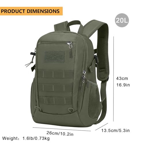 ArcEnCiel 20L Tactical Backpack MOLLE Daypack Gear Pack Camping Bag with Patch (Grey&Green)