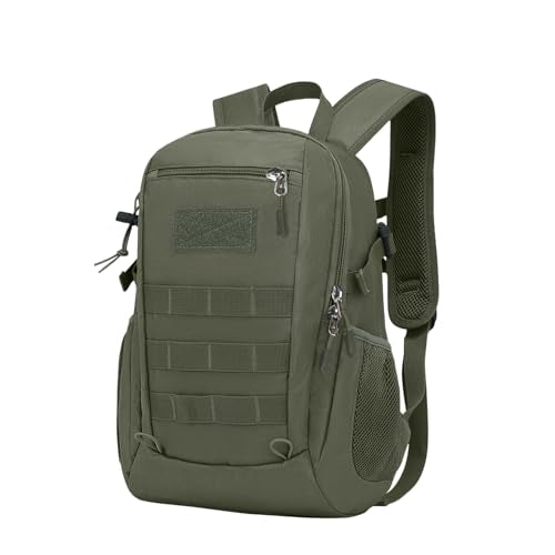 ArcEnCiel 20L Tactical Backpack MOLLE Daypack Gear Pack Camping Bag with Patch (Grey&Green)