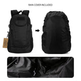 ArcEnCiel Motorcycle Tactical Backpack for Men - Sturdy‌ Military Pack with Rain Cover & Patch, MOLLE Water Resistant for Hiking, Commuting, Camping & Outdoor (Black)