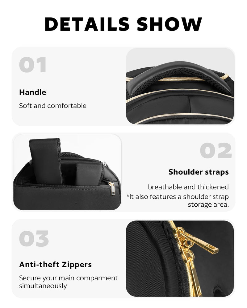 Arcoyard Rolling Backpack for Women, 15 inch Lightweight Wheeled Roller Laptop Backpack for Adults, Water Resistant Underseat Carry On Luggage Bag, TSA Friendly Anti Theft Business Gear, Black Gold