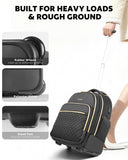 Arcoyard Rolling Backpack for Women, 15 inch Lightweight Wheeled Roller Laptop Backpack for Adults, Water Resistant Underseat Carry On Luggage Bag, TSA Friendly Anti Theft Business Gear, Black Gold