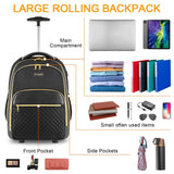 Arcoyard Rolling Backpack for Women, 17 inch Travel Laptop Wheeled Backpack with USB Charging Port for Adults, Large Water Resistant Carryon Luggage Roller Bag Flight Approved for Work College, Black
