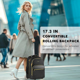Arcoyard Rolling Backpack for Women, 17 inch Travel Laptop Wheeled Backpack with USB Charging Port for Adults, Large Water Resistant Carryon Luggage Roller Bag Flight Approved for Work College, Black